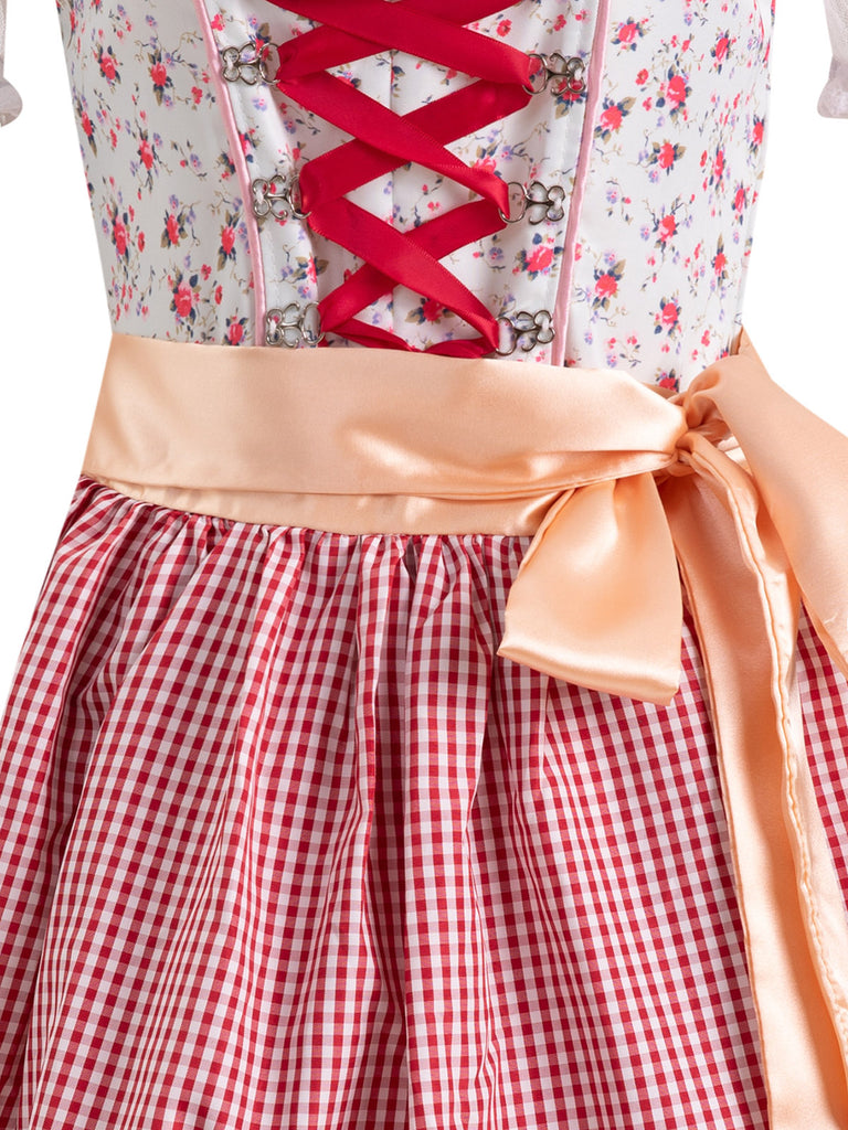 Pink 1950s Ditsy Floral Lace Dress & Gingham Apron — the kind of 1950s dress that makes strangers smile