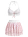 [Pre-Sale] Pink 1950s Halter Ruffle Chiffon Swimsuit