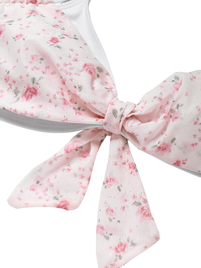 [Pre-Sale] Pink 1950s Halter Ruffle Chiffon Swimsuit