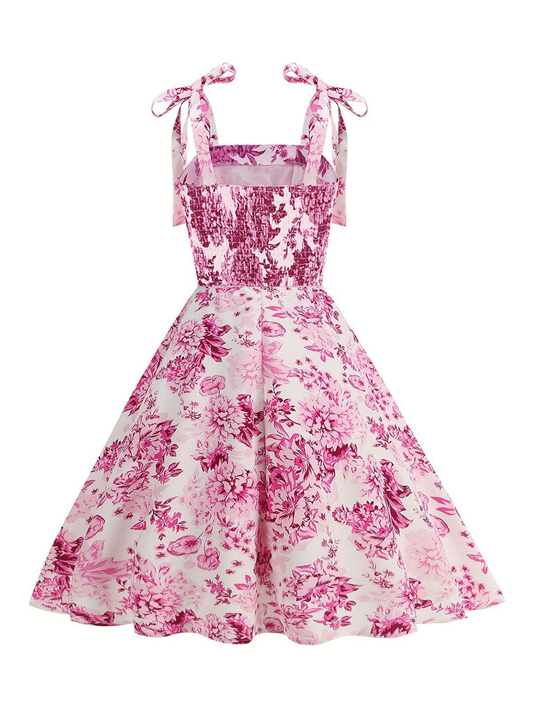 Pink 1950s Floral Lace-Up Swing Dress - vintage dress, retro fashion, rockabilly