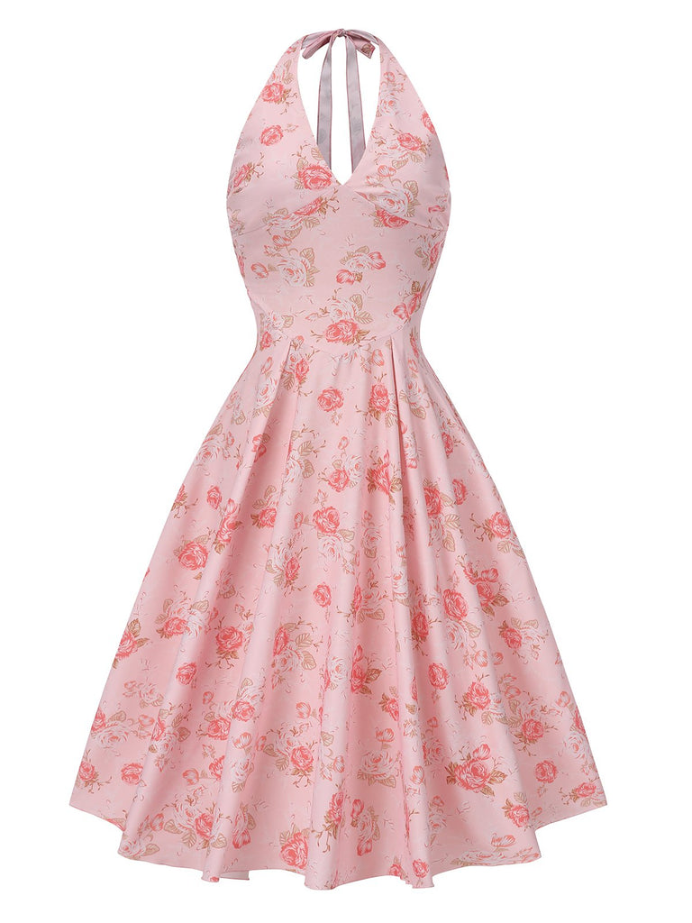 1950s Floral VNeck Halter Dress | 1950s | vintage dress, retro fashion