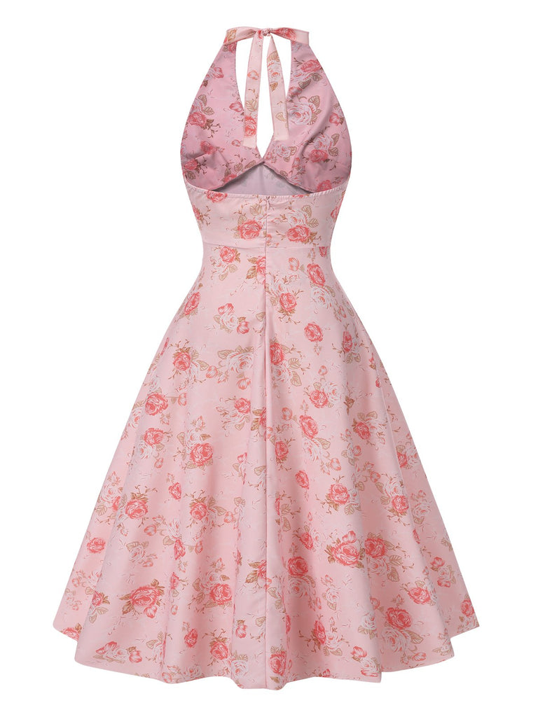 1950s Floral VNeck Halter Dress | 1950s | vintage dress, retro fashion