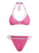 Pink 1950s Gingham Halter Double Layer Bikini Set - vintage swimsuit, pin-up swimwear for vintage lovers