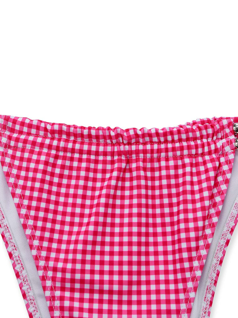 Pink 1950s Gingham Halter Double Layer Bikini Set - vintage swimsuit, pin-up swimwear for vintage lovers
