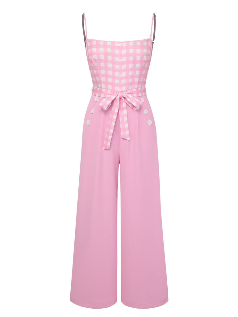 Pink 1950s Gingham Plaid Suspender Jumpsuit, vintage romper, retro jumpsuit - perfect for women who love vintage and retro fashion