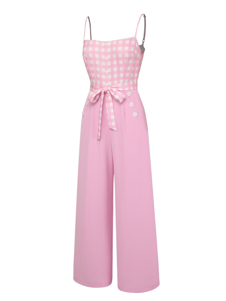 Pink 1950s Gingham Plaid Suspender Jumpsuit, vintage romper, retro jumpsuit - perfect for women who love vintage and retro fashion