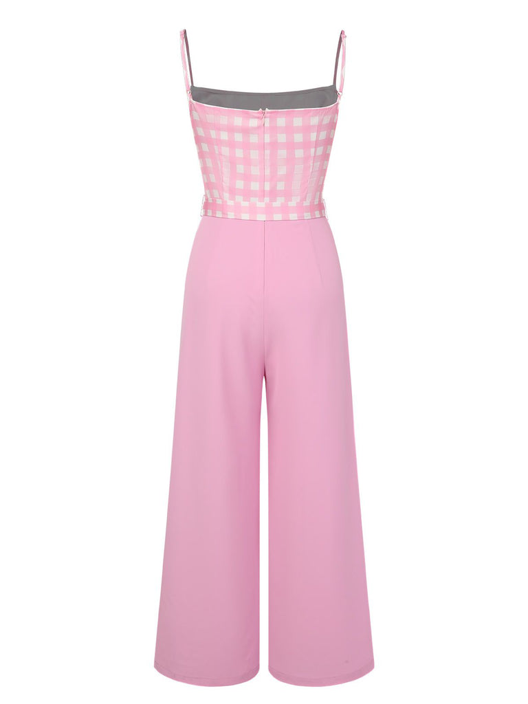 Pink 1950s Gingham Plaid Suspender Jumpsuit, vintage romper, retro jumpsuit - perfect for women who love vintage and retro fashion