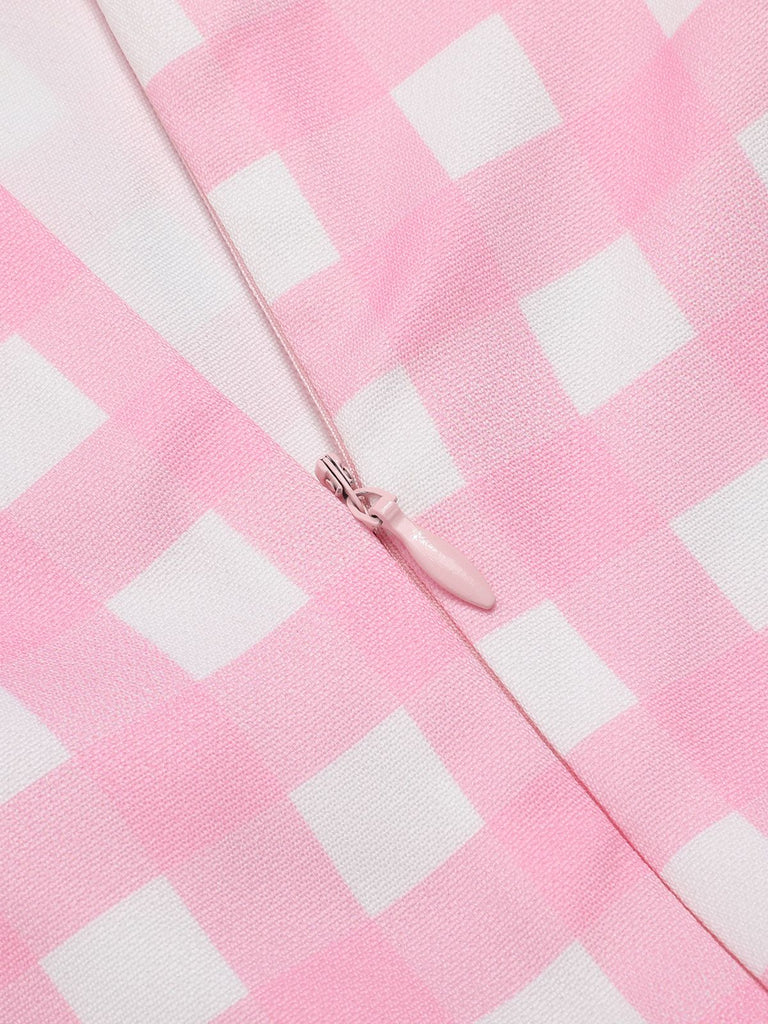 Pink 1950s Gingham Plaid Suspender Jumpsuit, vintage romper, retro jumpsuit - perfect for women who love vintage and retro fashion