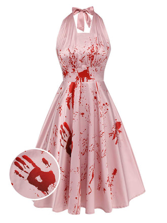 Pink 1950s Halloween Bloodstain Halter Dress: timeless style reimagined