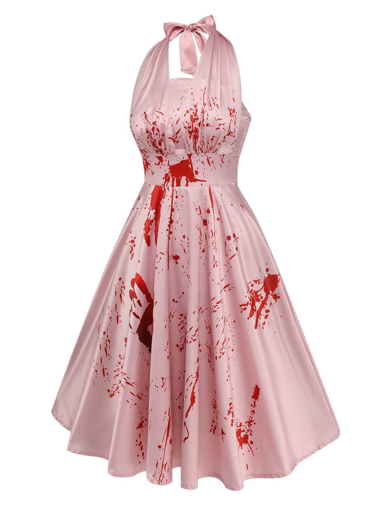 Pink 1950s Halloween Bloodstain Halter Dress: timeless style reimagined