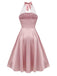 Pink 1950s Halloween Bloodstain Halter Dress — vintage elegance for the modern woman