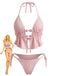Pink 1950s Halter Beaded Jacquard Solid Bikini Set - vintage swimwear, retro swimsuit, pin-up style for vintage lovers