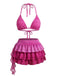 Pink 1950s Halter Bikini Set & Ruffle Skirt Cover-Up - vintage skirt, retro style