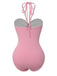 Pink 1950s Halter Pleated Solid One-Piece Swimsuit — because 1950s glamour never goes out of style