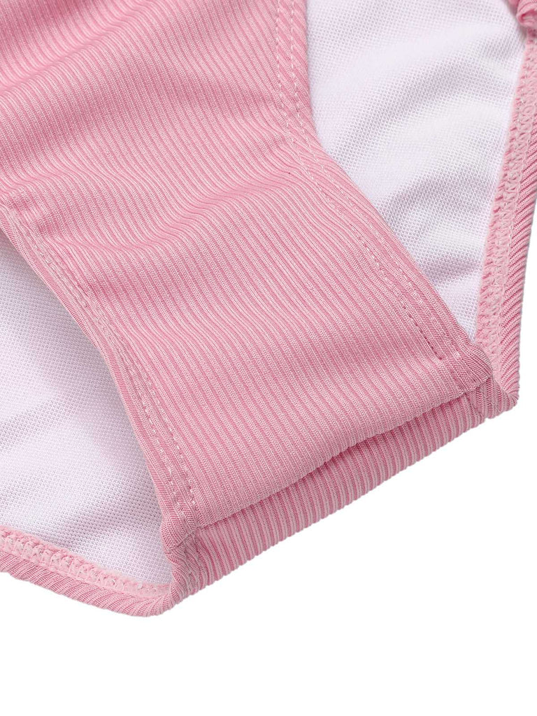 Pink 1950s Halter Pleated Solid One-Piece Swimsuit: 1950s Riviera elegance, reimagined for her