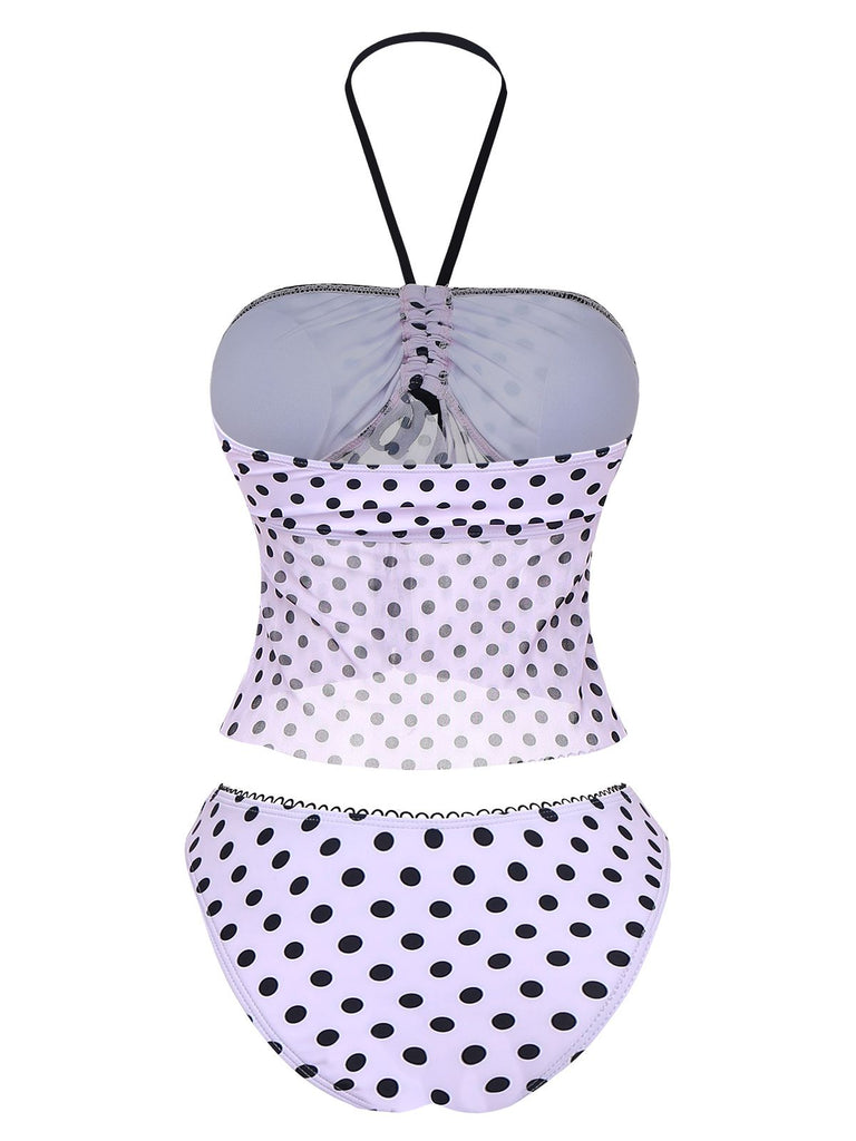 Pink 1950s Halter Polka Dot Bow Tankini Set - vintage fashion, retro style