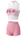 [Pre-Sale] Pink 1950s Halter Smocked Bikini Set & Strawberry Cover Top - vintage top, retro blouse for vintage lovers