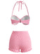 [Pre-Sale] Pink 1950s Halter Smocked Bikini Set & Strawberry Cover Top - vintage top, retro blouse for vintage lovers