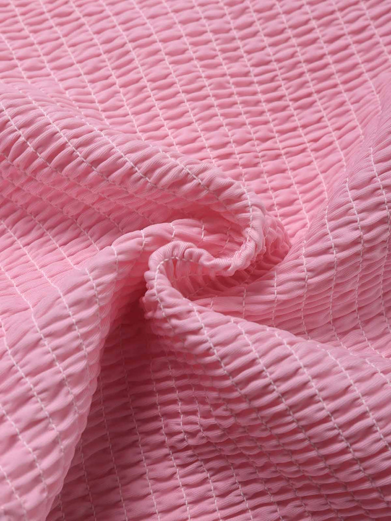 [Pre-Sale] Pink 1950s Halter Smocked Bikini Set & Strawberry Cover Top - vintage top, retro blouse for vintage lovers