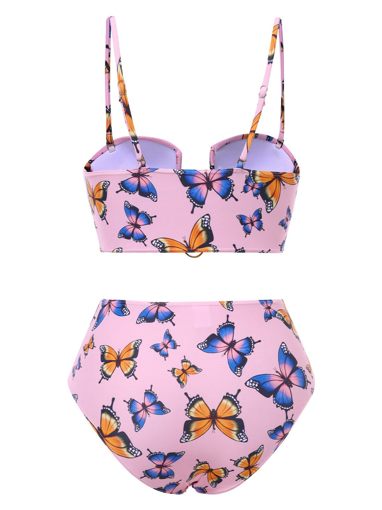 Pink 1950s Hollow Ring Butterfly Bikini Set, vintage swimsuit, pin-up swimwear - perfect for women who love vintage and retro fashion
