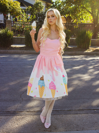 Pink 1950s Ice-Cream Sweetheart Neck Dress - vintage dress, retro fashion, rockabilly