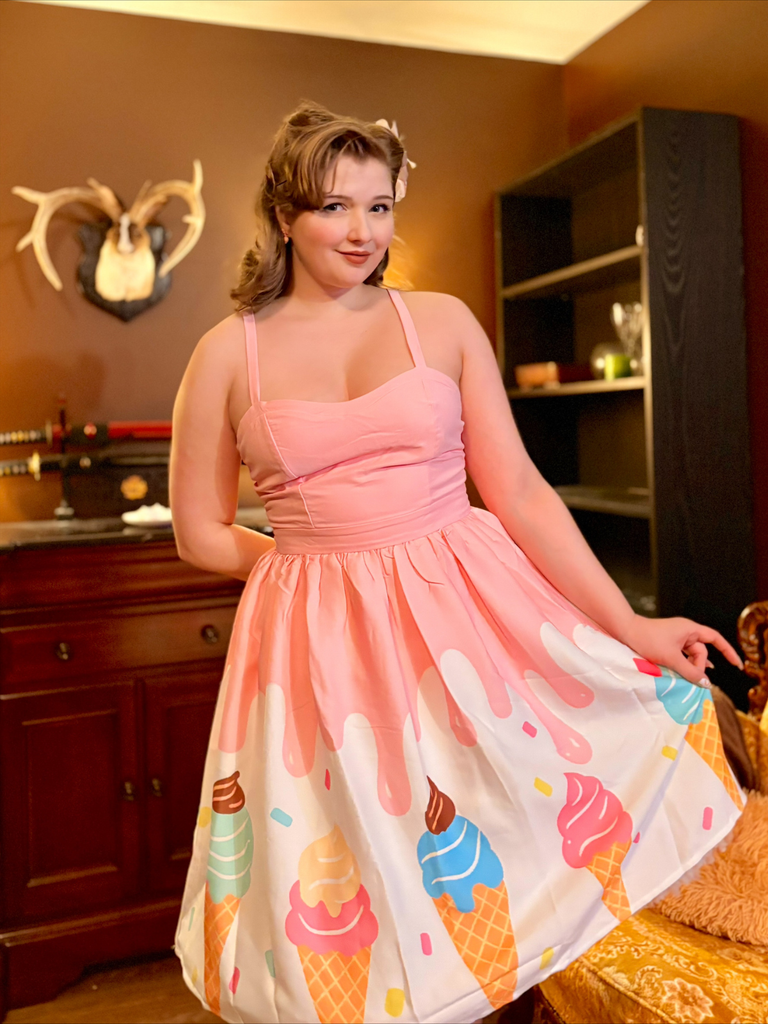 Pink 1950s Ice-Cream Sweetheart Neck Dress - vintage dress, retro fashion, rockabilly