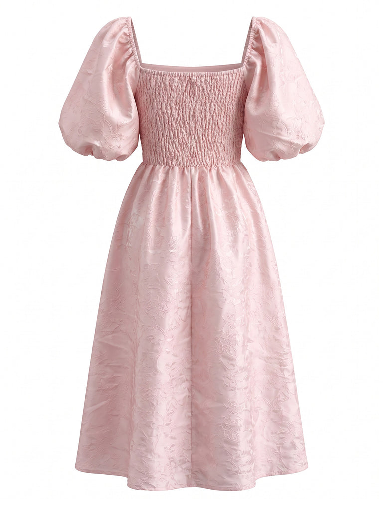 Pink 1950s Floral Square Neck Dress 2