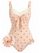 Pink 1950s Lace Cherry Bow One-Piece Swimsuit, vintage swimsuit, pin-up swimwear - perfect for women who love vintage and retro fashion