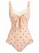 Pink 1950s Lace Cherry Bow One-Piece Swimsuit, vintage swimsuit, pin-up swimwear - perfect for women who love vintage and retro fashion