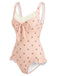 Pink 1950s Lace Cherry Bow One-Piece Swimsuit, vintage swimsuit, pin-up swimwear - perfect for women who love vintage and retro fashion