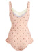 Pink 1950s Lace Cherry Bow One-Piece Swimsuit, vintage swimsuit, pin-up swimwear - perfect for women who love vintage and retro fashion