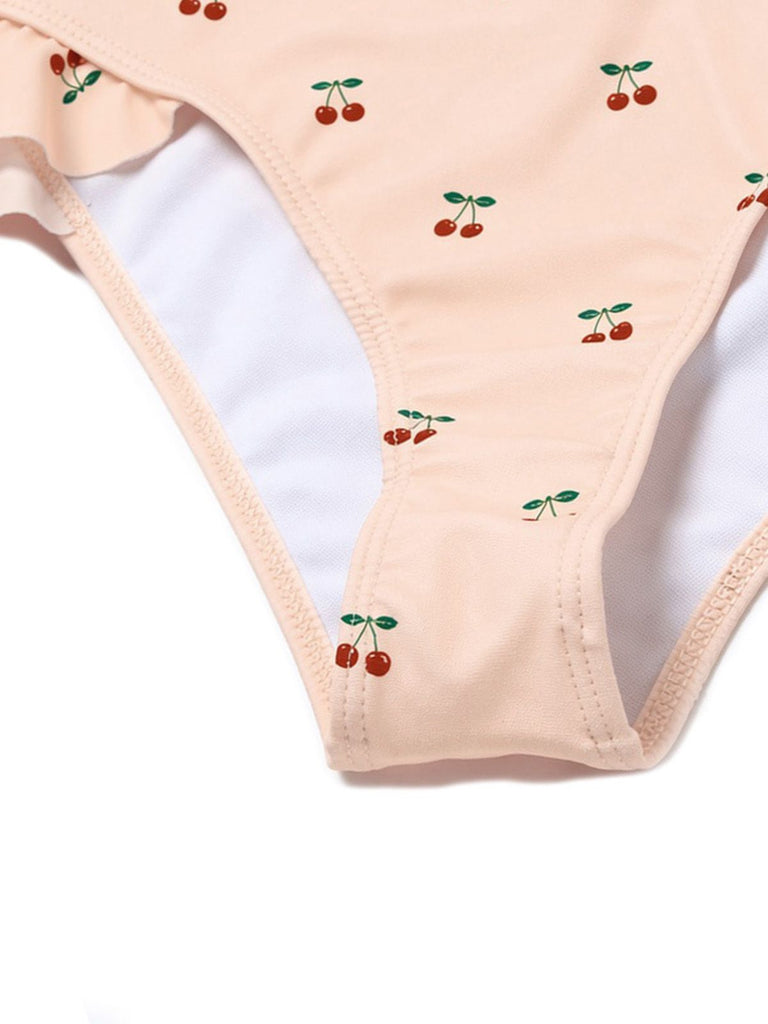 Pink 1950s Lace Cherry Bow One-Piece Swimsuit, vintage swimsuit, pin-up swimwear - perfect for women who love vintage and retro fashion