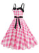 Pink 1950s Plaid Patchwork Spaghetti Straps Dress: where 1950s romance meets her modern spirit