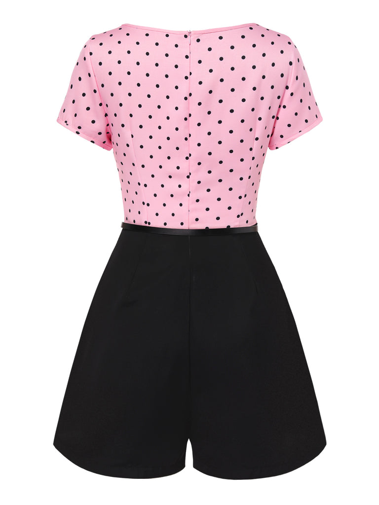 Pink 1950s Polka Dot Bow Romper — 1950s vintage charm for her modern wardrobe