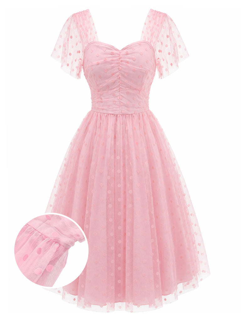 [Pre-Sale] Pink 1950s Polka Dot Mesh Dress