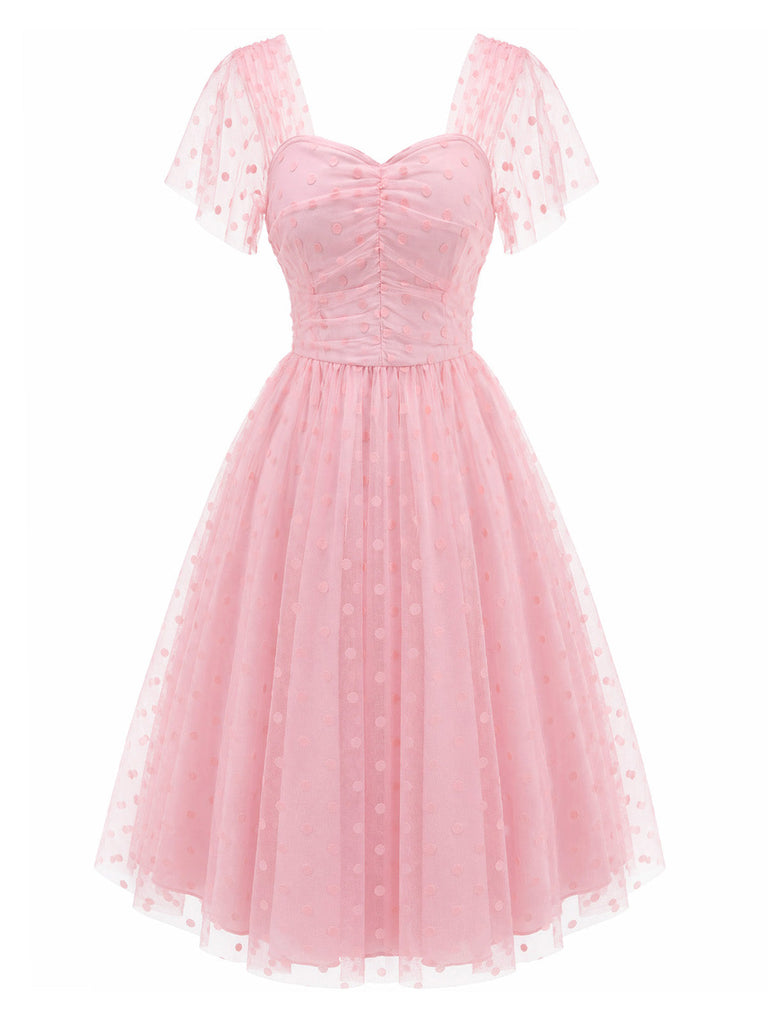 [Pre-Sale] Pink 1950s Polka Dot Mesh Dress 2
