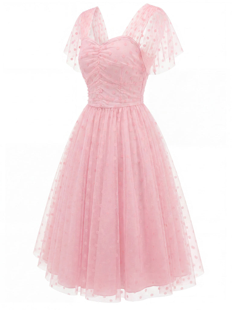 [Pre-Sale] Pink 1950s Polka Dot Mesh Dress 4
