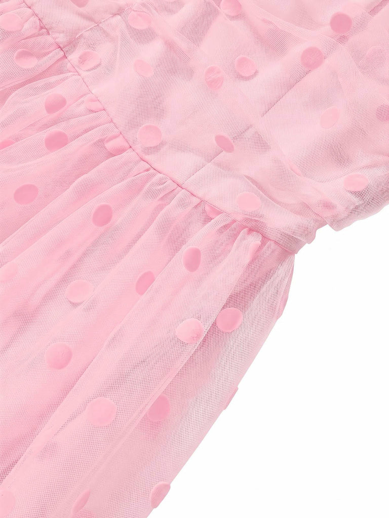 [Pre-Sale] Pink 1950s Polka Dot Mesh Dress 7