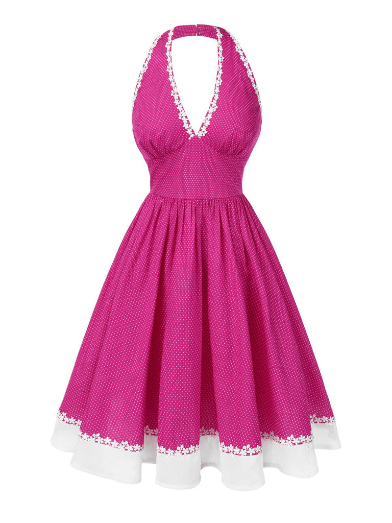 Pink 1950s Polka Dots Halter Cotton Dress — the kind of 1950s dress that makes strangers smile
