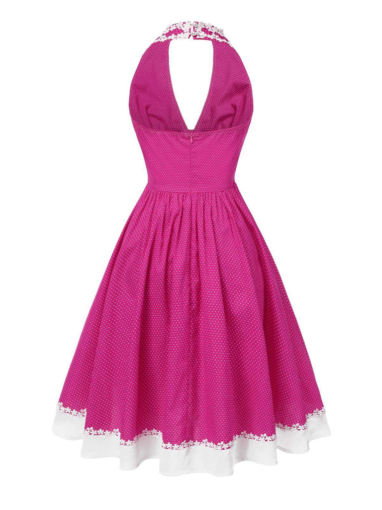 She slips into this Pink 1950s Polka Dots Halter Cotton Dress and suddenly it's a 1950s daydream