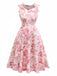 Pink 1950s Roses Sweetheart Neck Swing Dress - vintage dress, retro fashion, rockabilly