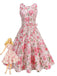 Pink 1950s Round Neck Roses Belted Dress - vintage dress, retro fashion, rockabilly