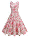 Pink 1950s Round Neck Roses Belted Dress - vintage dress, retro fashion, rockabilly
