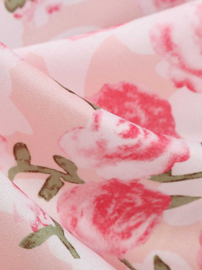 Pink 1950s Round Neck Roses Belted Dress - vintage dress, retro fashion, rockabilly