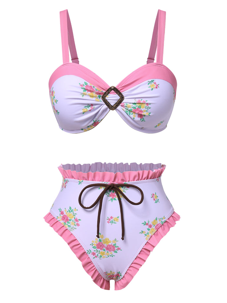 1950s Ruffled Hem Floral Bikini | 1950s | vintage swimsuit, retro beachwear