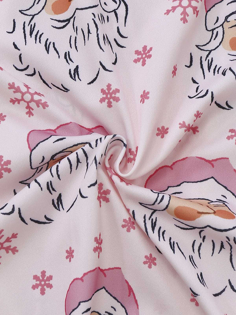 Pink 1950s Santa Print Fur Trim Pajama Set - vintage fashion, retro style