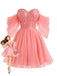 Pink 1950s Sequin Mesh Off-Shoulder Dress - vintage dress, retro fashion, rockabilly