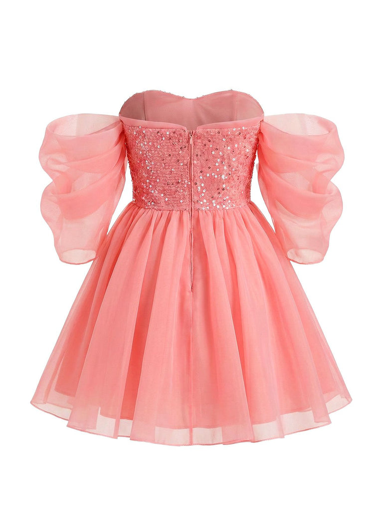 Pink 1950s Sequin Mesh Off-Shoulder Dress - vintage dress, retro fashion, rockabilly