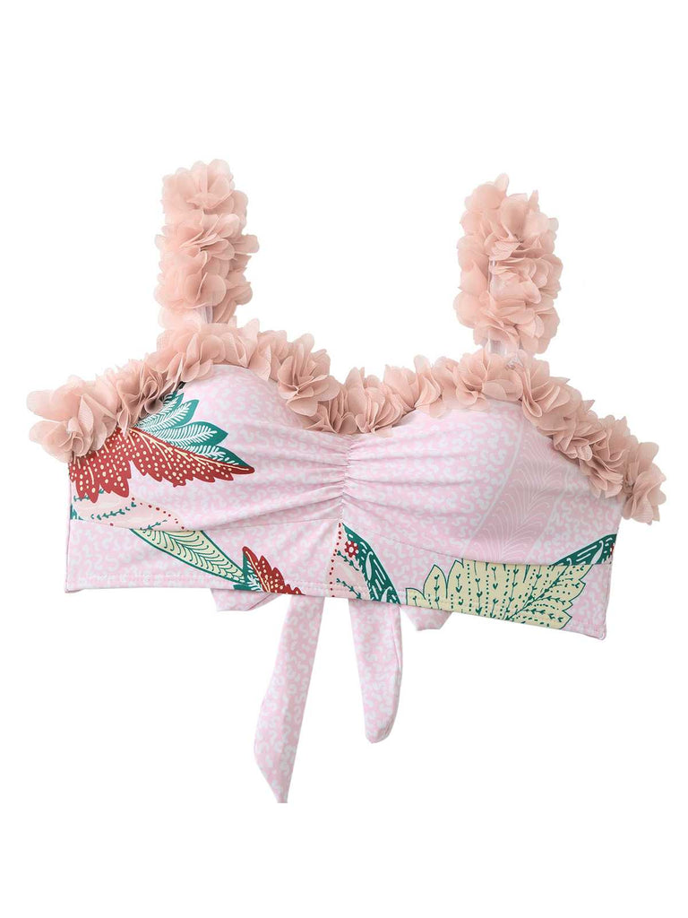 This Pink 1950s Spaghetti Strap 3D Floral Swimsuit carries 1950s vacation dreams in every stitch
