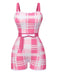 She's wearing Pink 1950s Strap Plaids Bow One-Piece Swimsuit and the whole beach remembers the 1950s